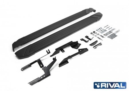 Порог-площадка "Black" F173ALB + комплект крепежа RIVAL Renault Duster/ Nissan Terrano  F173ALB.4701.3