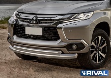 Защита переднего бампера d76+d57 RIVAL Mitsubishi Pajero Sport 2016-  R.4012.001