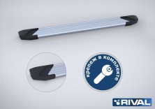 Порог-площадка "Silver" F193AL + комплект крепежа RIVAL Volkswagen Amarok 2016-  F193AL.5803.2