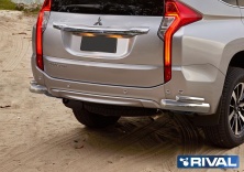 Защита заднего бампера  d76+d42 уголки RIVAL Mitsubishi Pajero Sport 2016-  R.4012.007