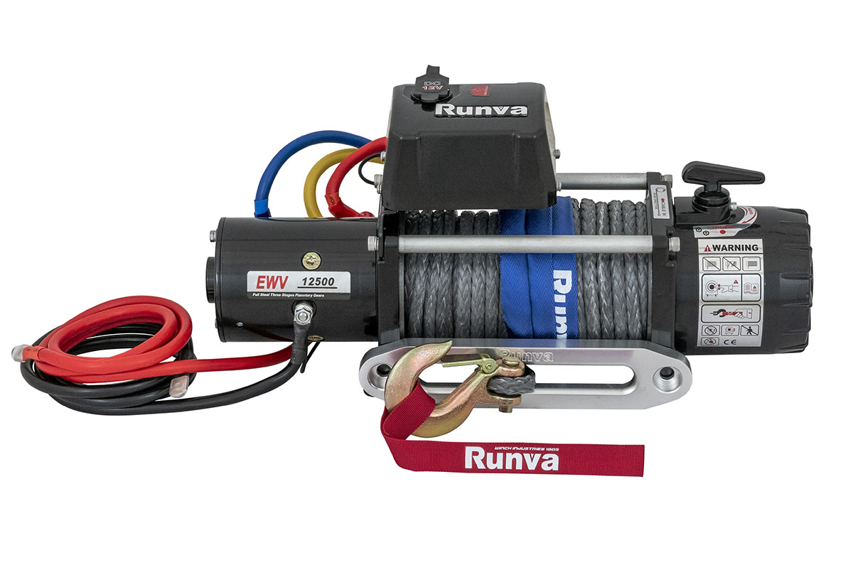 Лебёдка электрическая 12V Runva 12500 lbs 5670 кг (синтетический трос) EWV12500SSR