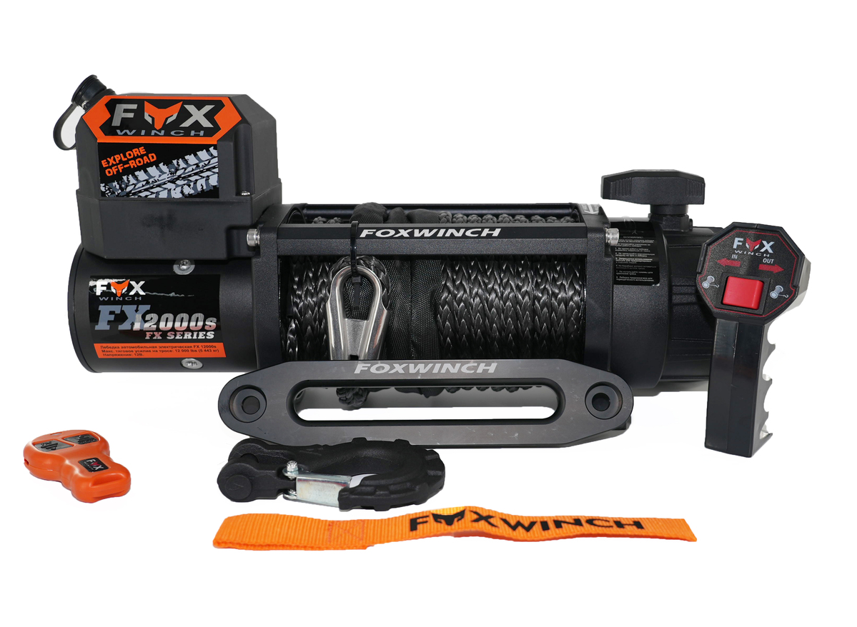 Лебедка автомобильная FOX WINCH 12000s 12V (синтетический трос) FX120s
