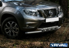 Защита переднего бампера d57+d42 с профильной защитой картера RIVAL Nissan Terrano 2014-  R.4119.001