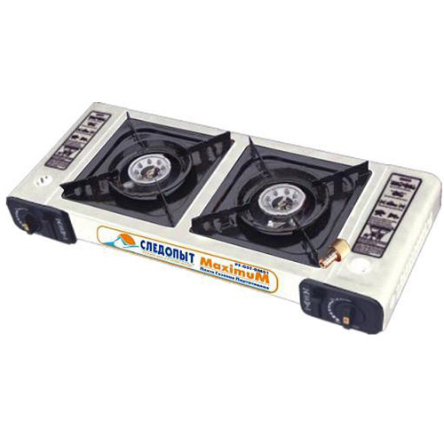 Плита газовая портативная СЛЕДОПЫТ- MaximuM, двойная, с переходником  PF-GST-DM01