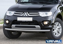 Защита переднего бампера d76+d42 RIVAL Mitsubishi Pajero Sport 2008-2013-2016  R.4007.002
