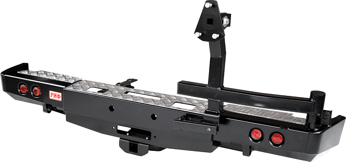 Бампер РИФ силовой задний ГАЗ Соболь с площ. под лебёдку, квадратом под фаркоп, калиткой и фонарями лифт 50 мм RIFGAZ-20236-50