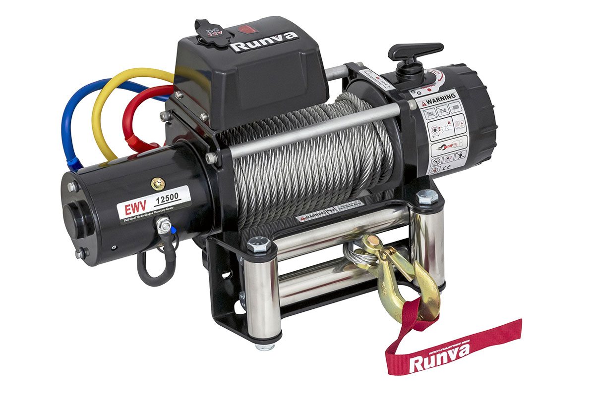 Лебёдка электрическая 12V Runva 12500 lbs 5670 кг (стальной трос) EWV12500S