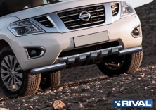Защита переднего бампера d76+d57 с профильной защитой картера RIVAL Nissan Patrol 2014- R.4114.003