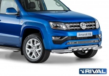Защита переднего бампера d76+d57 с профильной защитой картера RIVAL Volkswagen Amarok 2016-  R.5804.002