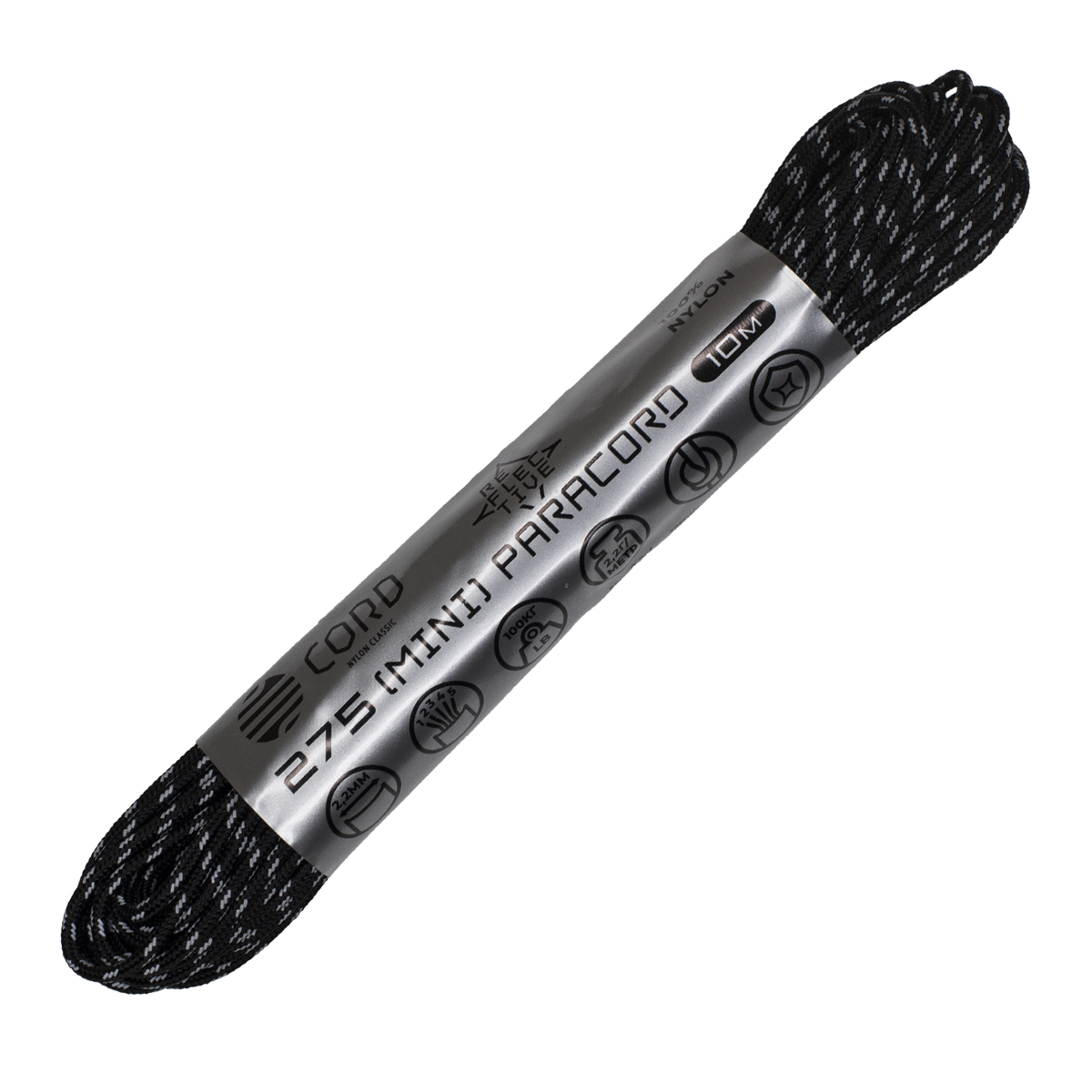 Паракорд 275 (мини) CORD nylon 10м световозвращающий (black)  275.N10.LM.B