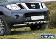 Защита переднего бампера d76+d57 с профильной защитой картера RIVAL Nissan Pathfinder 2010-2014  R.4105.016