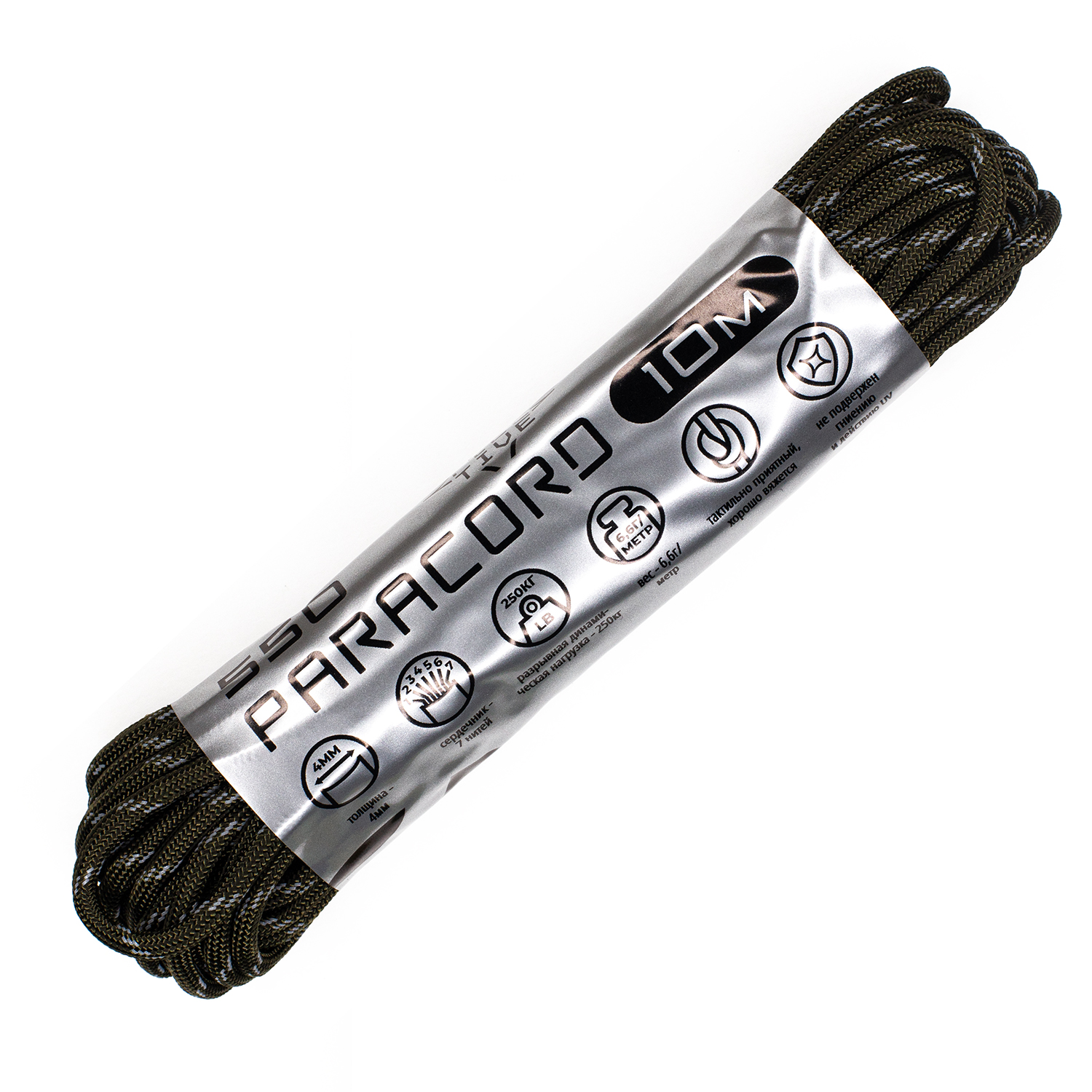 Паракорд 550 CORD nylon 10м световозвращающий (army green)  550.N10.LM.A.GR