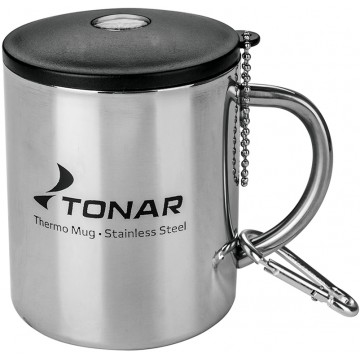 Термокружка ТОНАР 350ML металлическая, с пластиковой крышкой+карабин  T.TK-038-350