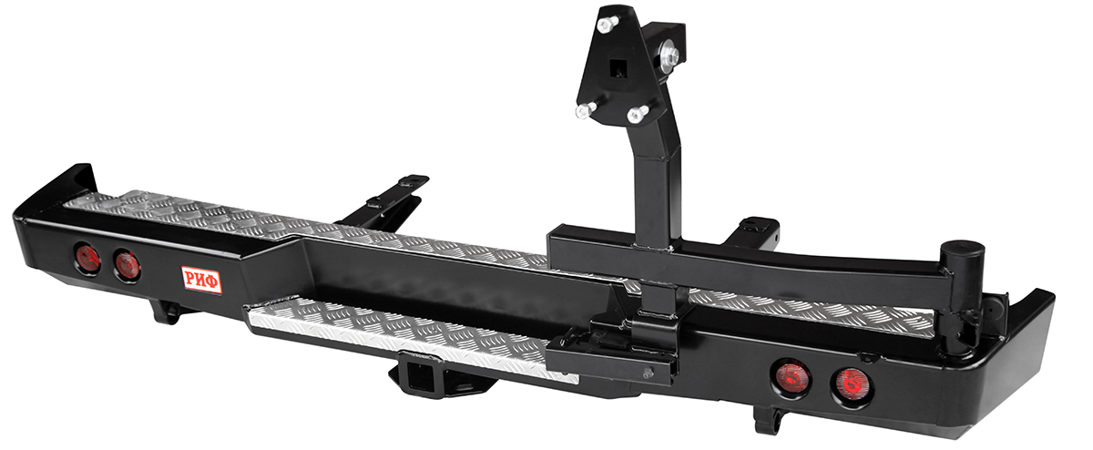 Бампер РИФ силовой задний ГАЗ Соболь с квадратом под фаркоп, калиткой и фонарями лифт 50 мм RIFGAZ-20125-50