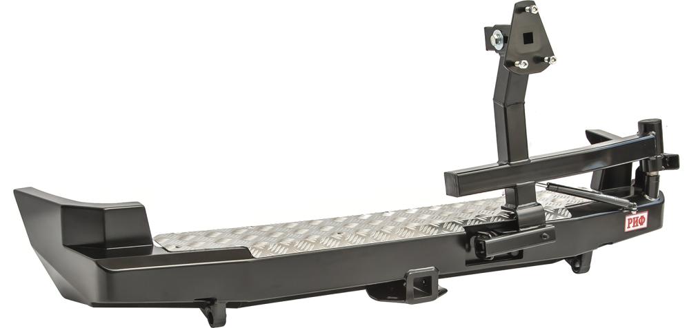 Бампер РИФ силовой задний Chevrolet Niva с квадратом под фаркоп, калиткой, подсветкой номера RIFCHN-20120