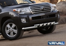 Защита переднего бампера d76+d57 с профильной защитой картера RIVAL Toyota Land Cruiser 200 2011-2015  R.5713.001