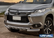 Защита переднего бампера d76+d57 с профильной защитой картера RIVAL Mitsubishi Pajero Sport 2016-  R.4012.004