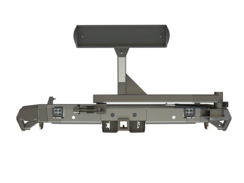 Бампер силовой задний STC Toyota Land Cruiser 300 с калиткой, квадратом под фаркоп и фарами заднего хода/ПТФ STC-TLC300-BRR-C1-L2