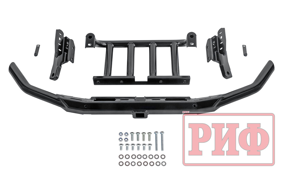 Бампер передний силовой/защита штатного бампера РИФ УАЗ Патриот 2015+ с квадратом под фаркоп и защитой рулевых тяг стандарт RIF060-11176
