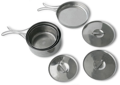 Набор круглых котелков (1,2;1,0;0,6 л) "Три друга и подруга", нерж. сталь, с раскладными ручками  НКОн-007