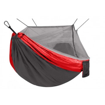 Гамак без планок NISUS 140х260 см., с москитной сеткой, нейлон 210T, Серый/Красный  N-MH-GG