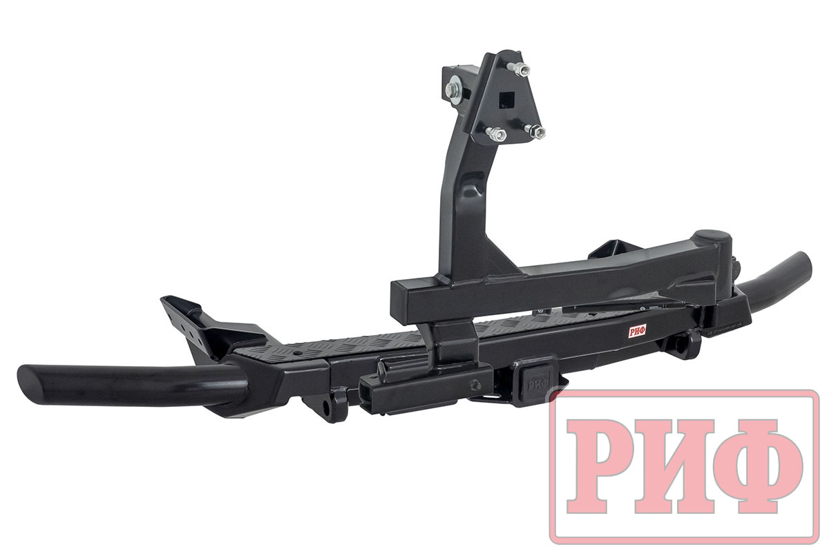 Бампер задний силовой/защита штатного бампера РИФ Renault Duster 2021+ c квадратом под фаркоп, калиткой и подсветкой номера RIF022-20736