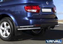 Защита заднего бампера уголки d57+d42 RIVAL Ssang Yong Kyron 2007-  R.5301.016
