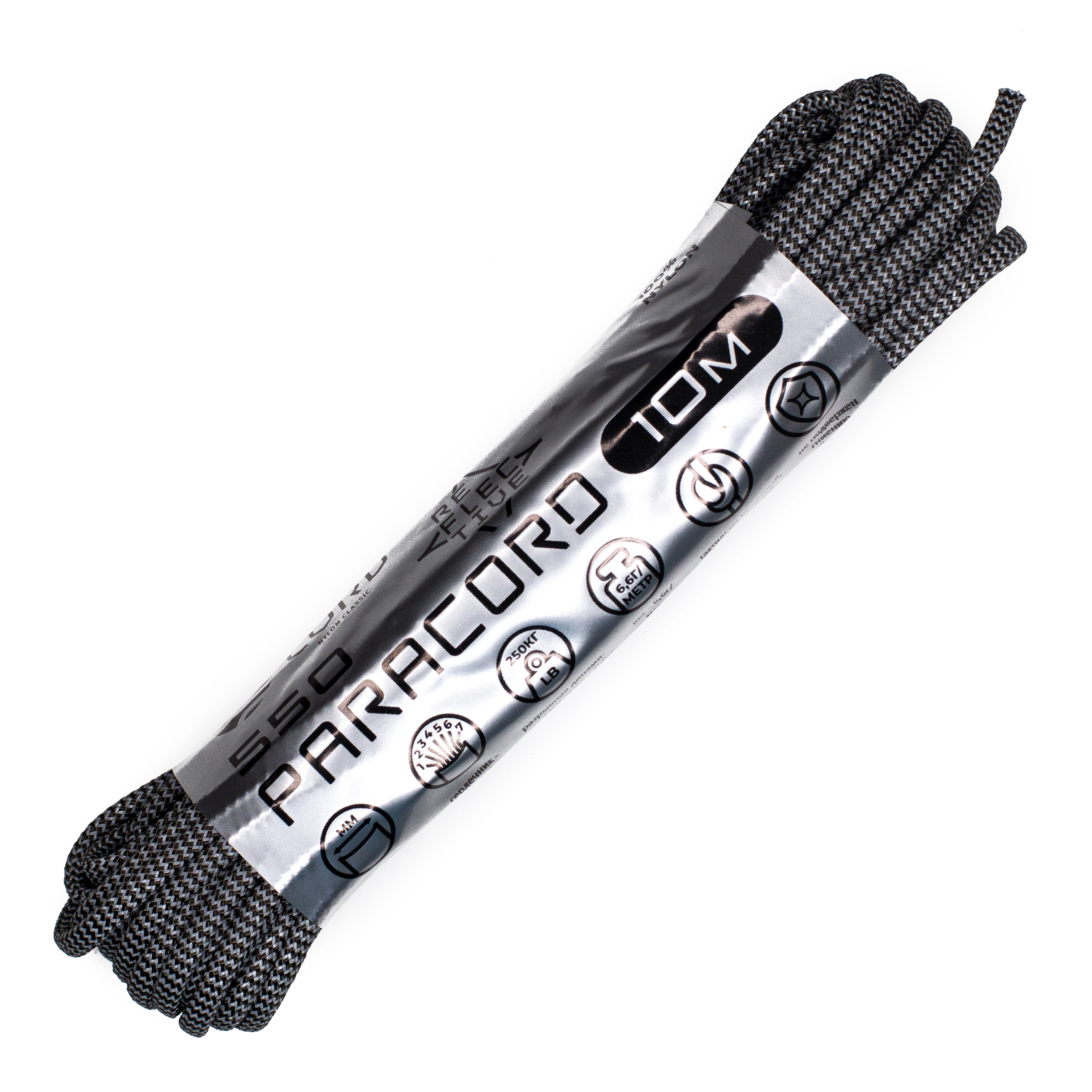 Паракорд 550 CORD nylon 10м SuperReflective (black wave)  550.N10.LM.B.W