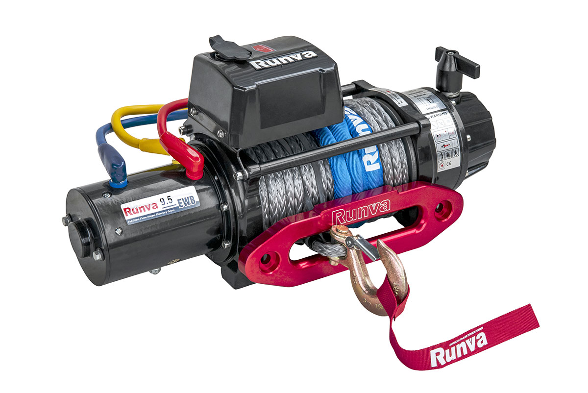 Лебёдка электрическая 12V Runva 9500 lbs 4350 кг влагозащищенная, синтетический трос EWB9500SSR