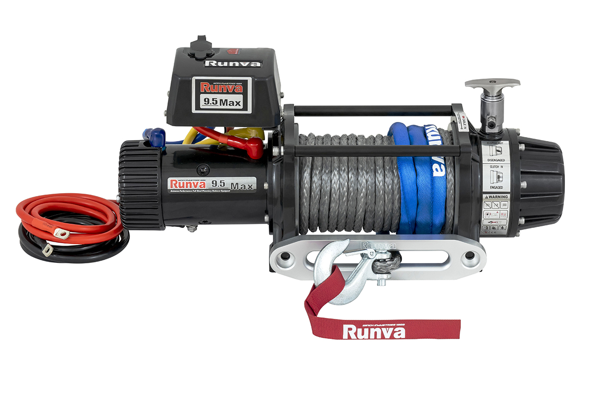 Лебёдка автомобильная электрическая 24V Runva 9500 lbs 4350 кг MAX влагозащищенная, комбинированный роспуск, синтетический трос EWB9500MAX-Q-SSRMAC24V