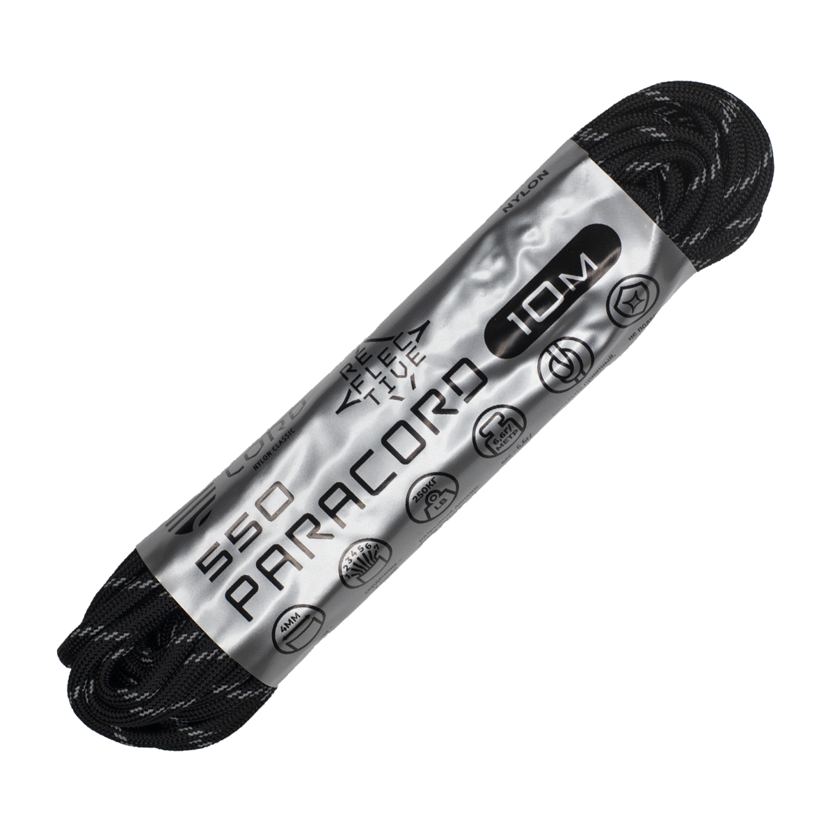Паракорд 550 CORD nylon 10м световозвращающий (black)  550.N10.LM.B