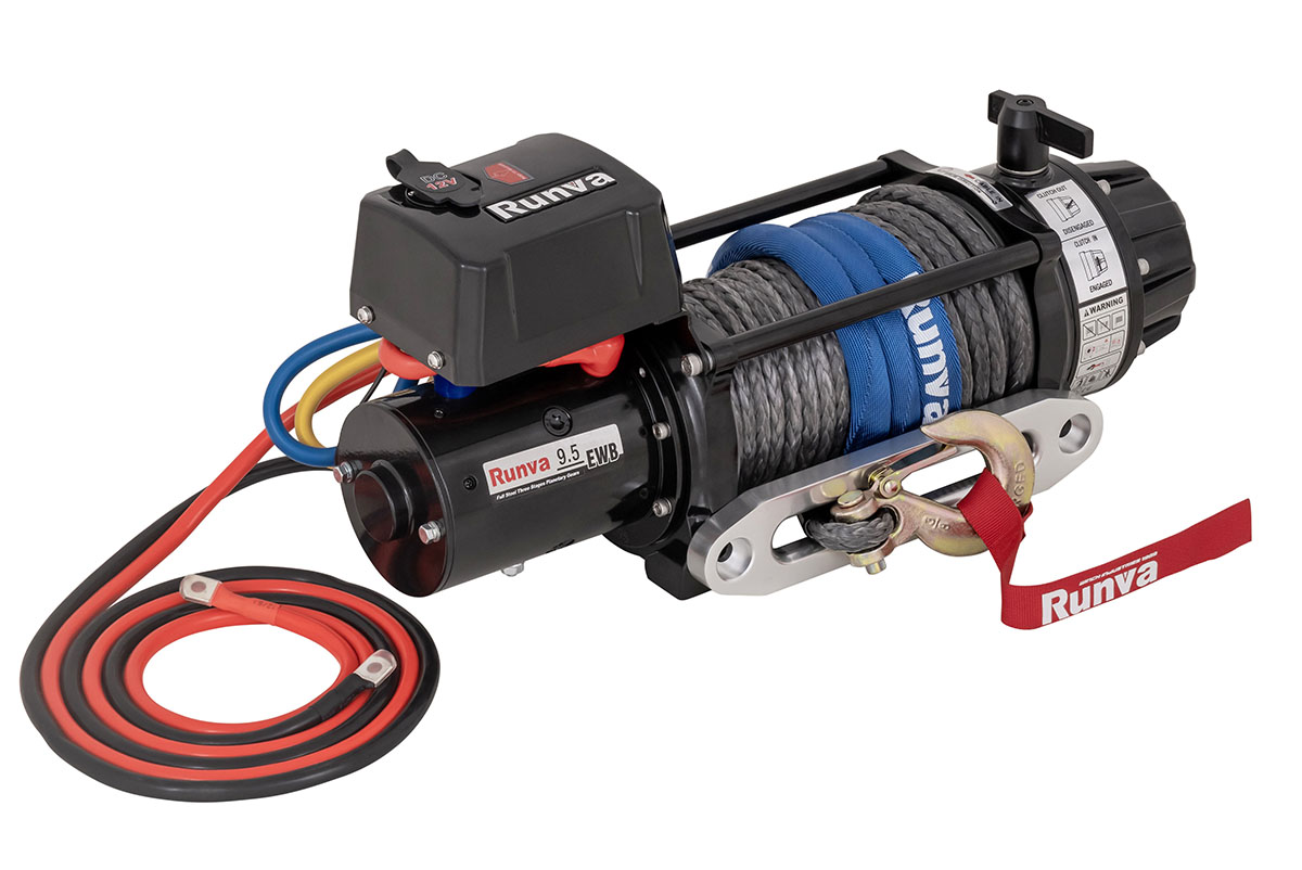Лебёдка автомобильная электрическая 12V Runva 9500 lbs 4350 кг влагозащищенная, синтетический трос EWB9500USR