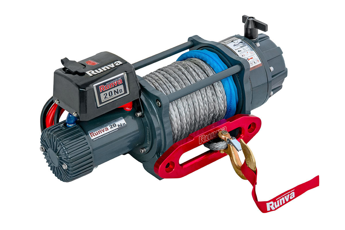 Лебёдка электрическая 24V Runva 20000 lbs влагозащищенная, синтетический трос EWB20000USR24V