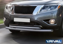 Защита переднего бампера d76+d57 RIVAL Nissan Pathfinder 2014-2016-2017  R.4121.002