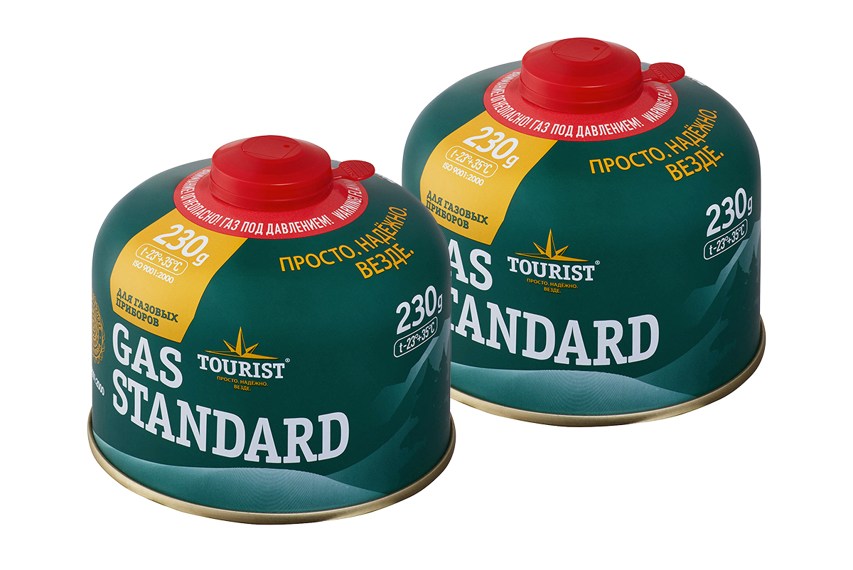 Баллон газовый резьбовой TOURIST STANDARD для портативных приборов 230 г. комплект 2 шт.  TBR-230-SET2