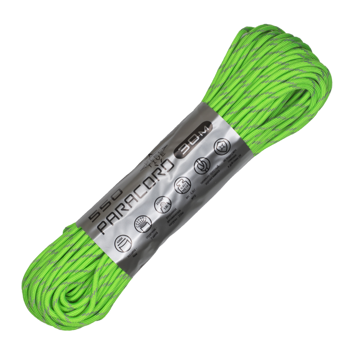 Паракорд 550 CORD nylon 30м световозвращающий (neon green)  550.N30.LM.N.GR
