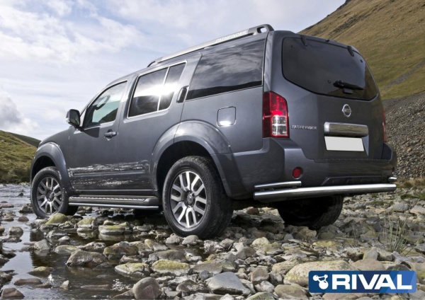 Защита заднего бампера d76+d42 RIVAL Nissan Pathfinder 2010-2014 R.4105.008