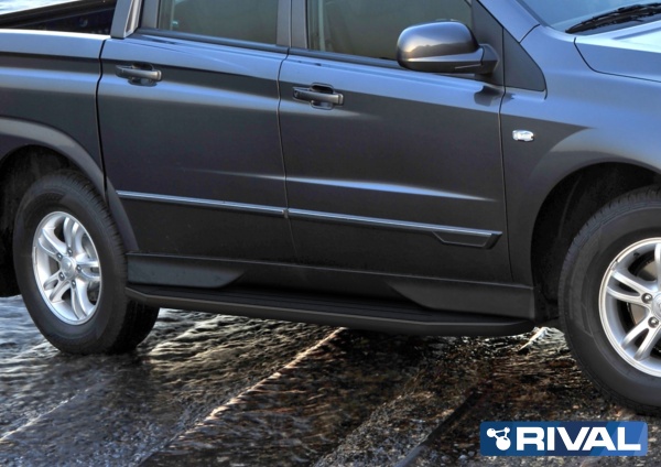 Порог-площадка "Premium-Black" A193ALB + комплект крепежа RIVAL Ssang Yong Actyon Sport 2012-  A193ALB.5304.1