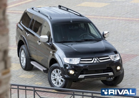 Порог-площадка "Silver" F173AL + комплект крепежа RIVAL Mitsubishi Pajero Sport 2008-2016   F173AL.4003.1