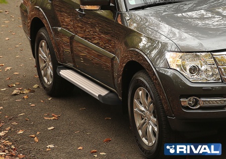 Порог-площадка "Silver" F173AL + комплект крепежа RIVAL Mitsubishi Pajero IV  F173AL.4002.1