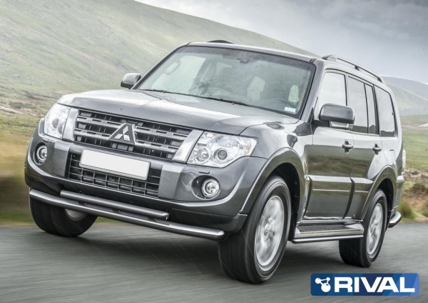 Защита переднего бампера d76+d57 RIVAL Mitsubishi Pajero IV 2011-2014-  R.4002.009