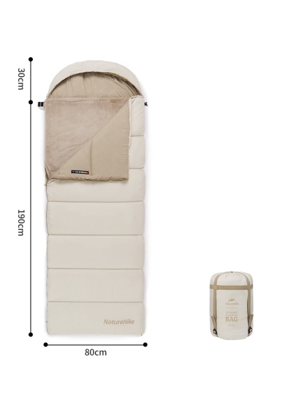 Мешок спальный Naturehike Envelope M400 с подогревом, (190+30)х80 см, (левый) (ТК: -1C), коричневый CNK2300SD021-400BR-L