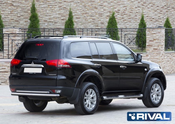 Защита заднего бампера d76+d42 RIVAL Mitsubishi Pajero Sport 2008-2013-2016 R.4007.009