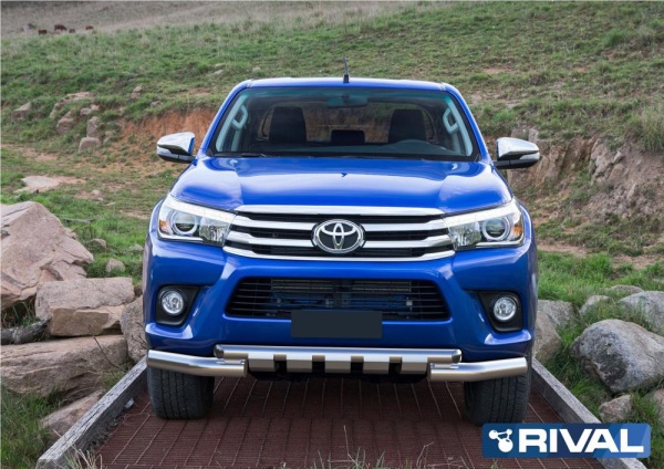 Защита переднего бампера d76+d57 с профильной защитой картера (кроме Exclusive) RIVAL Toyota Hilux 2015-  R.5716.003