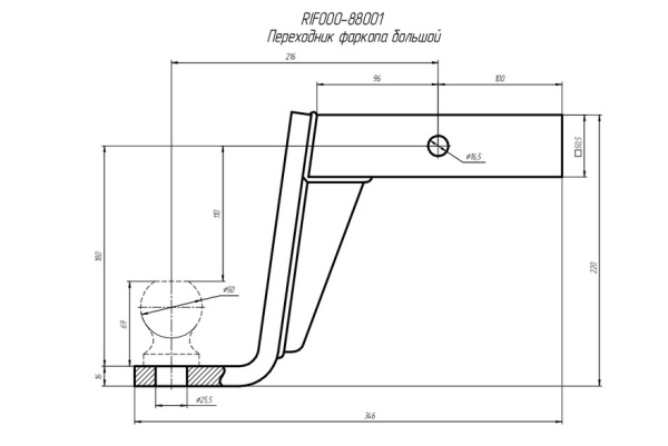 Съемный фаркоп под квадрат 2" РИФ  RIF000-88001set