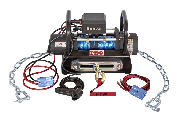 Лебёдка переносная РИФ 6000SR c площадкой на цепях и проводами (в сборе) синтетический трос  EWX6000SR-KIT