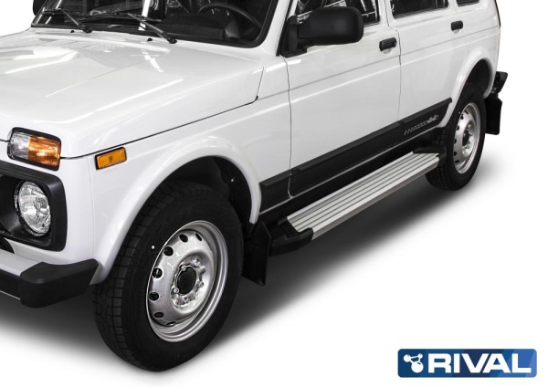 Порог-площадка "Silver" F180AL + комплект крепежа RIVAL Lada 4x4 5D 1993-/Lada 4x4 Urban 5D 2016-  F180AL.6004.1