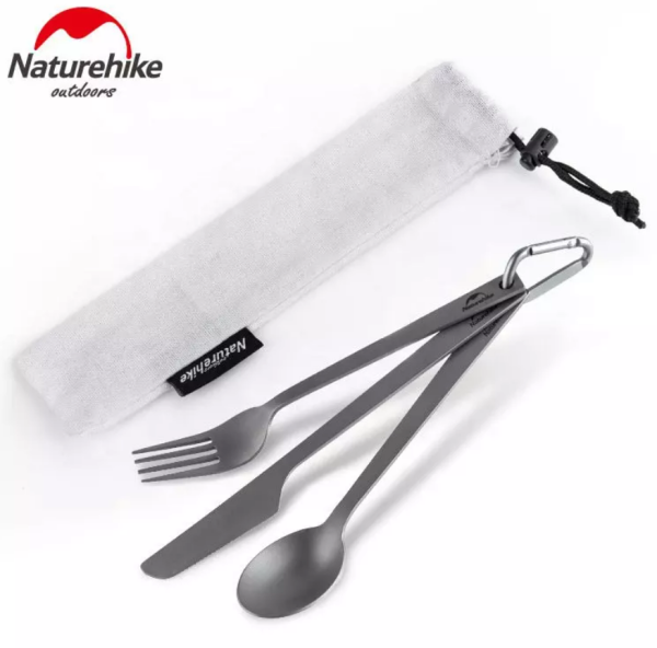 Набор столовых приборов Naturehike (нож, вилка, ложка), титан, в чехле NH19T011-D-TIC