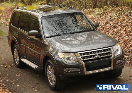 Порог-площадка "Silver" F173AL + комплект крепежа RIVAL Mitsubishi Pajero IV  F173AL.4002.1