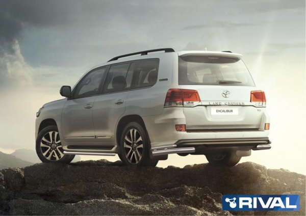 Защита заднего бампера d76+d42 уголки RIVAL Toyota Land Cruiser 200 Excalibur 2017-  R.5719.004